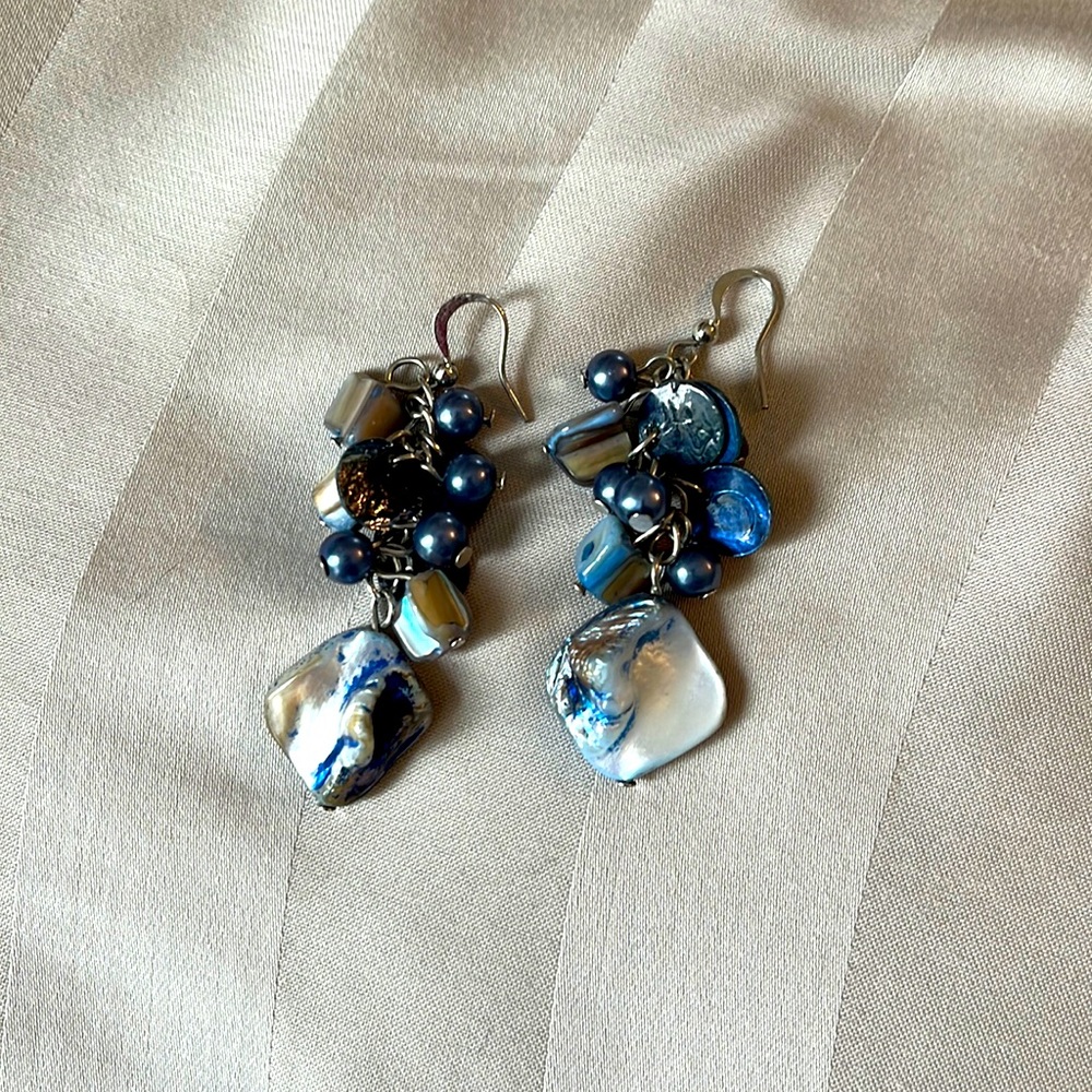 Multicolored blue beaded dangle earrings